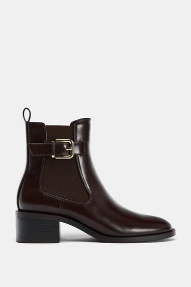 ANKLE BOOTS WITH BUCKLE DETAIL - Chocolate Brown by Zara