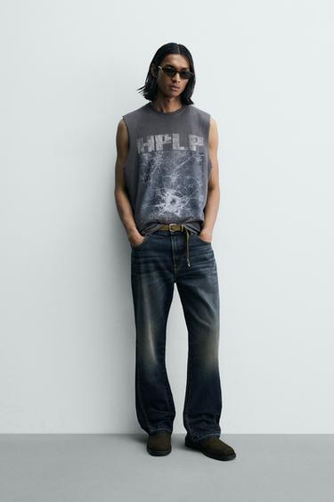 CAMISETA TANK PUNTO LAVADO ESTAMPADO - Gris azul de Zara