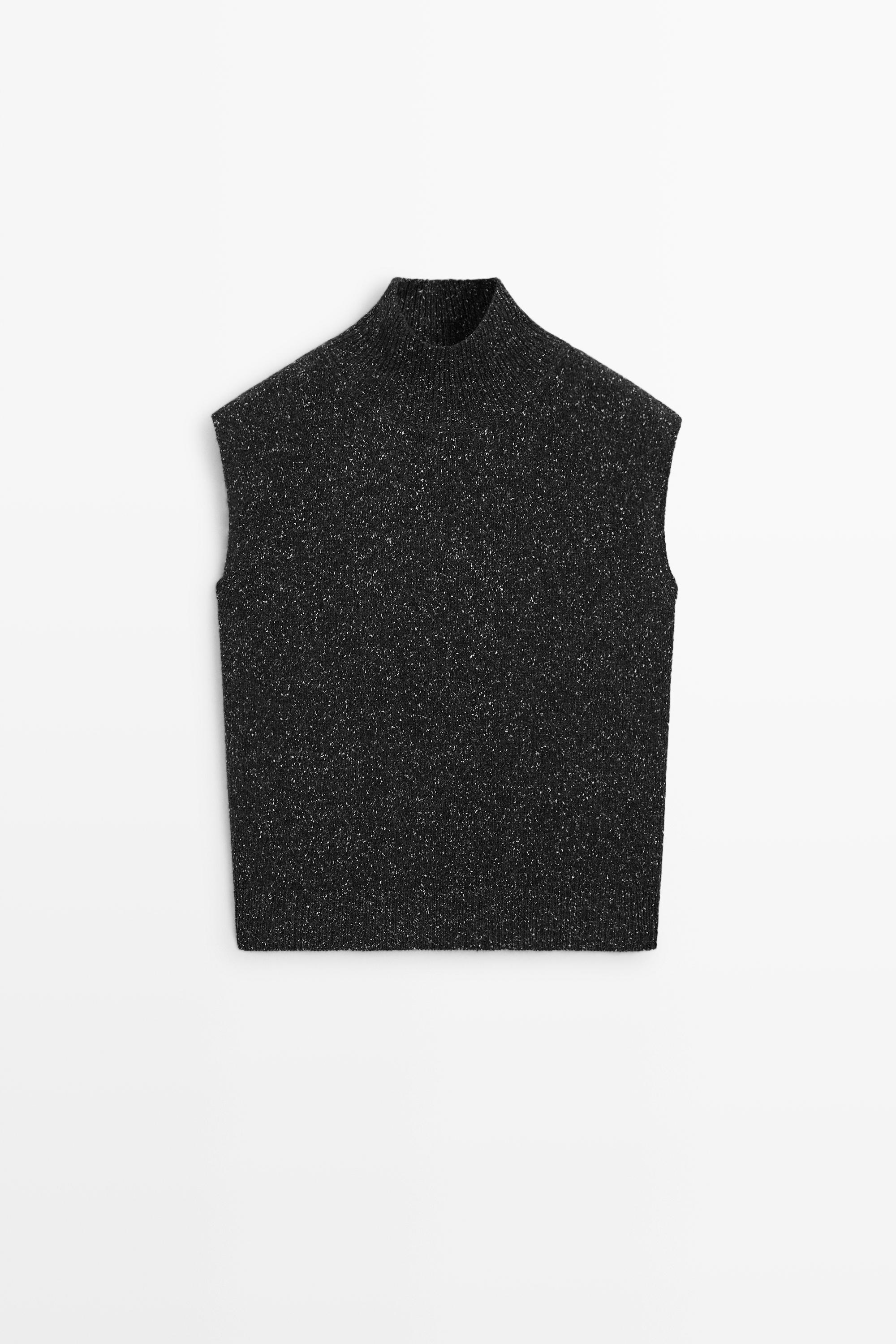 Wool-silk blend knit turtleneck vest - Anthracite Gray | ZARA