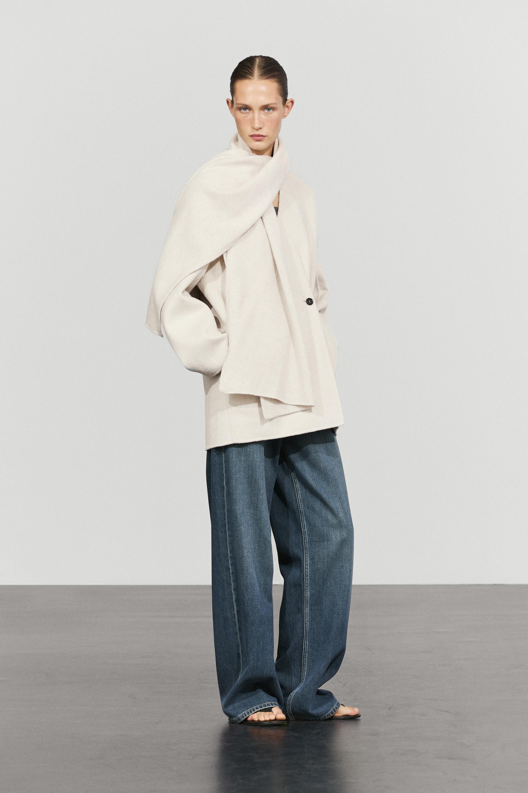 Wool-blend coat with scarf detail