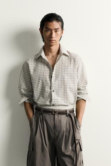 Zara 休閒版格紋襯衫式外套 - 白色 / 黑色