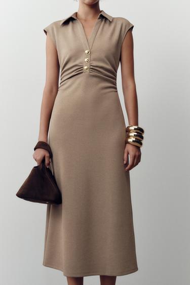 ROBE MIDI COL POLO - Beige de Zara - Image 4