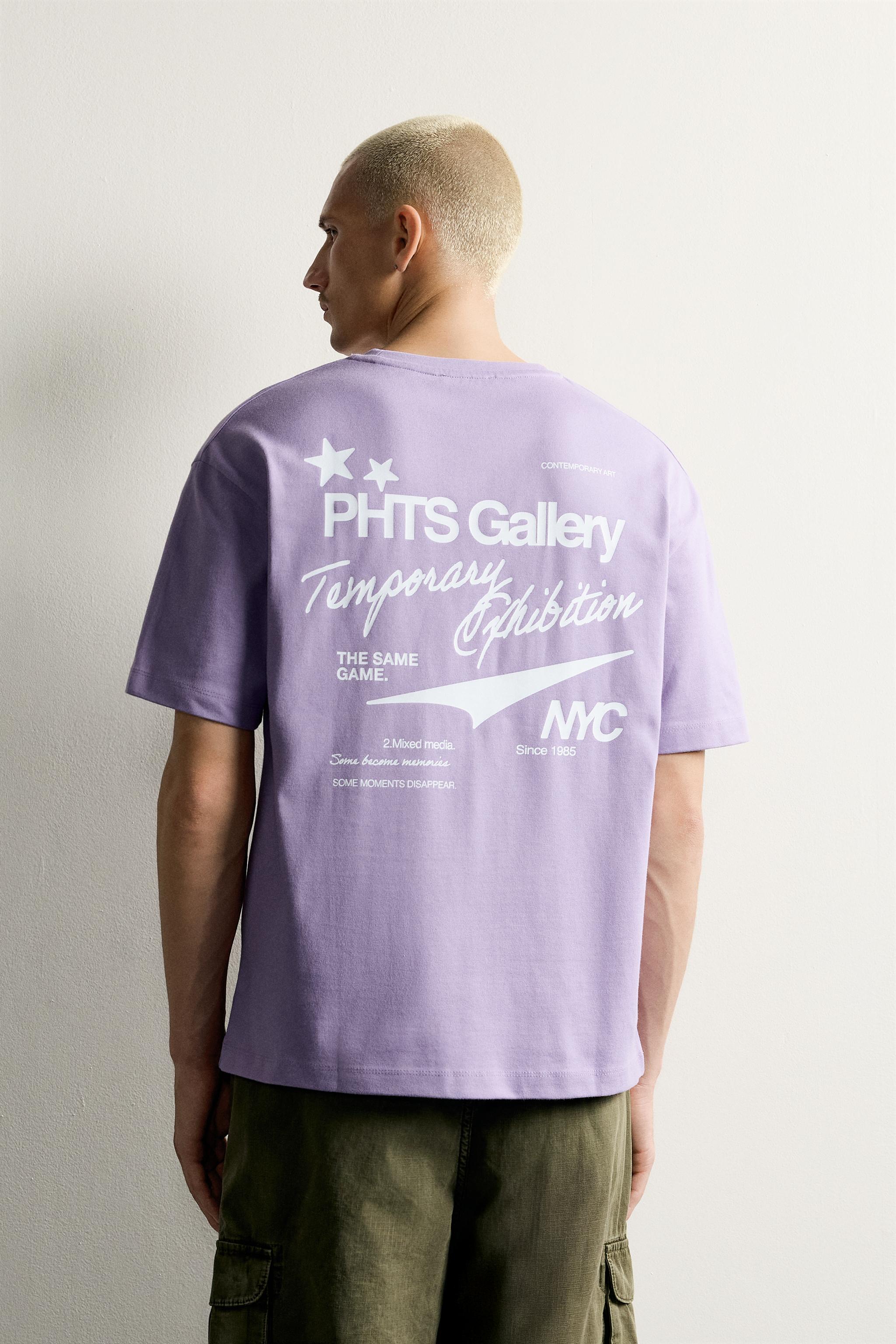 RELAXED FIT GRAPHIC TEXT T-SHIRT - Mauve | ZARA United States
