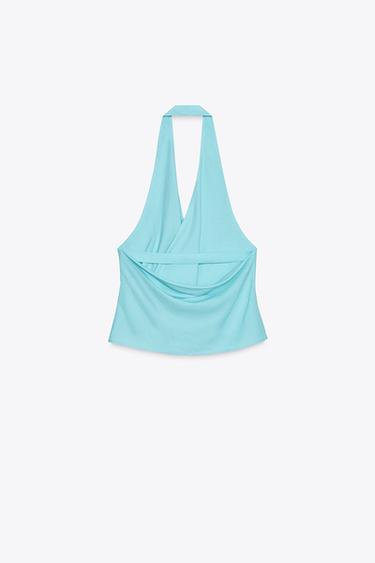 TOP HALTER NŒUD AVEC LIN - Turquoise de Zara - Image 3