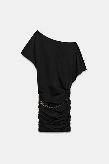 SHORT DRAPED DRESS WITH BELT - Black by Zara - Image 4