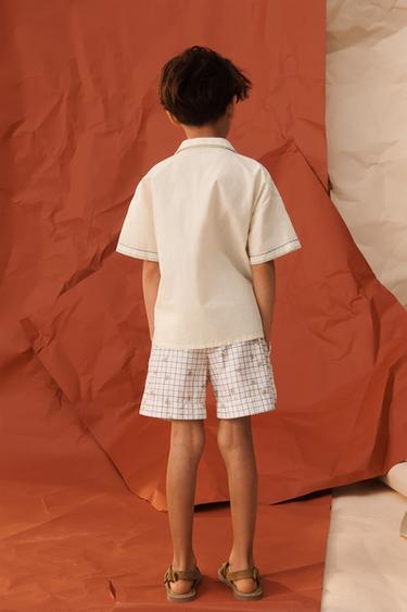 LIMITED EDITION CHECK AND FLORAL SWIM SHORTS - Ecru by Zara - Image 1