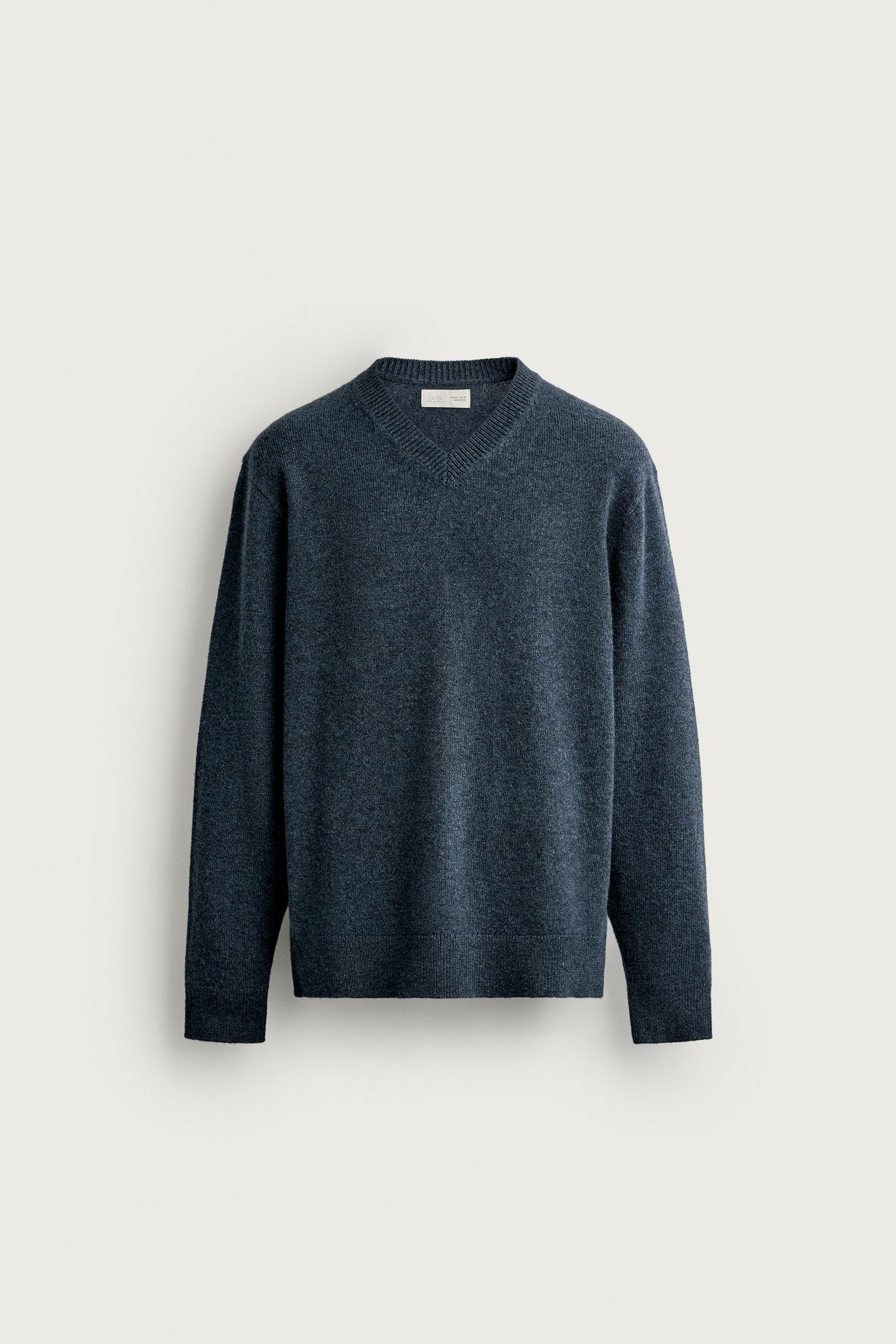 Мужской свитер Zara 100% Wool V-NECK, цвет: Синий / Серый — фото 7