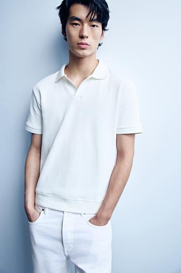 Zara 直條紋理 POLO 衫 - 磨白色