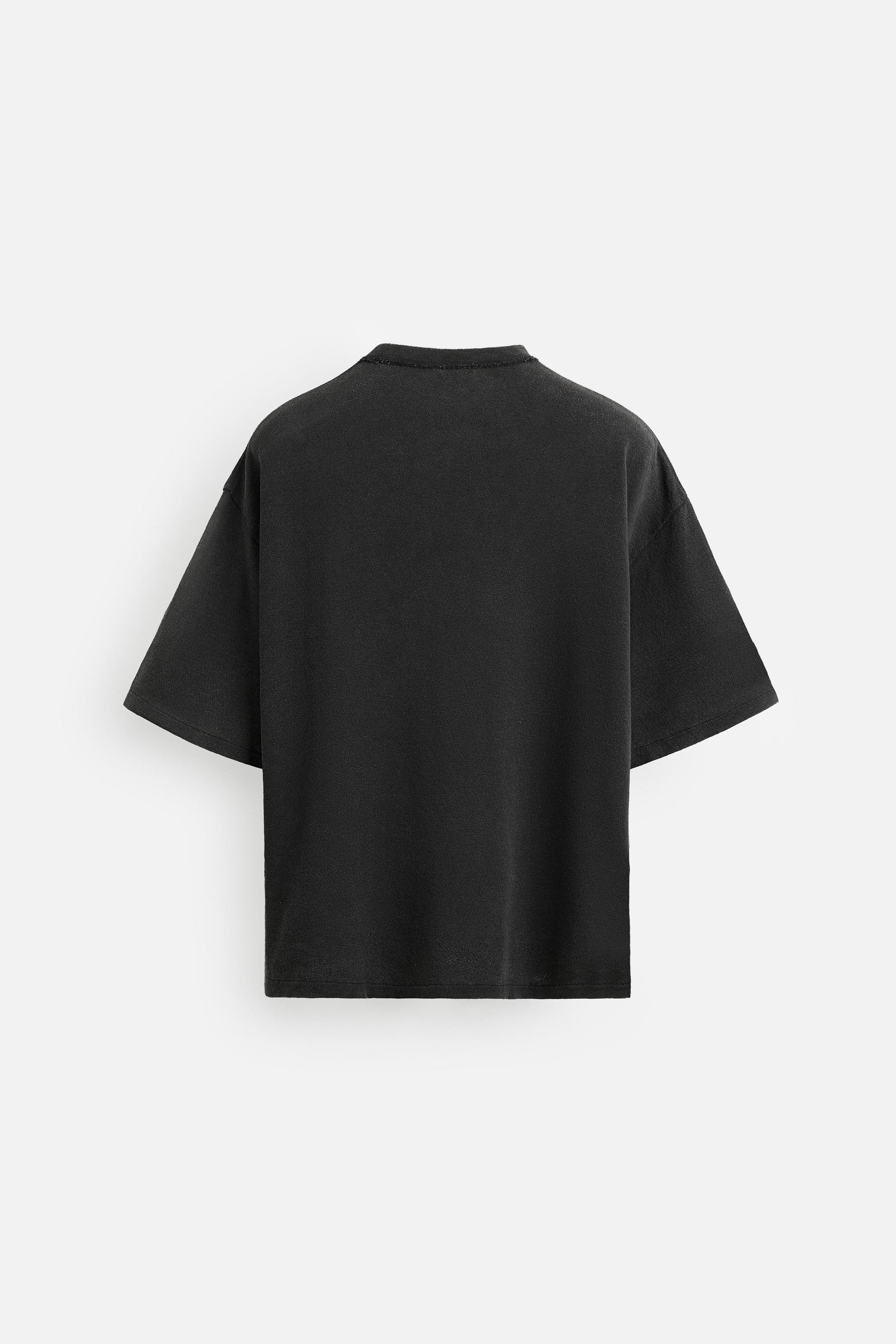 ウォッシュ加工プリントニットTシャツ - カーボングレー | ZARA