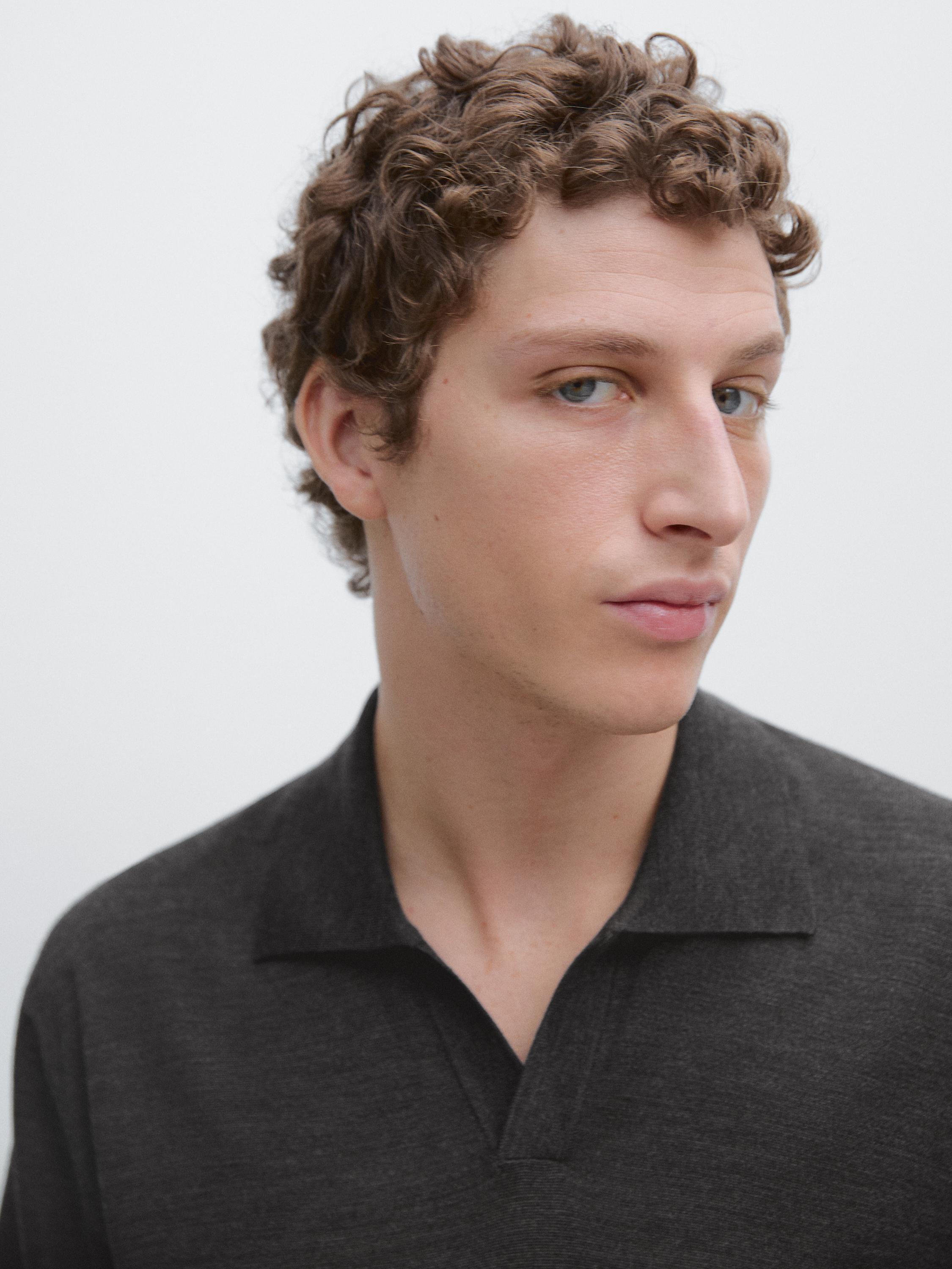 Knit V-neck polo shirt