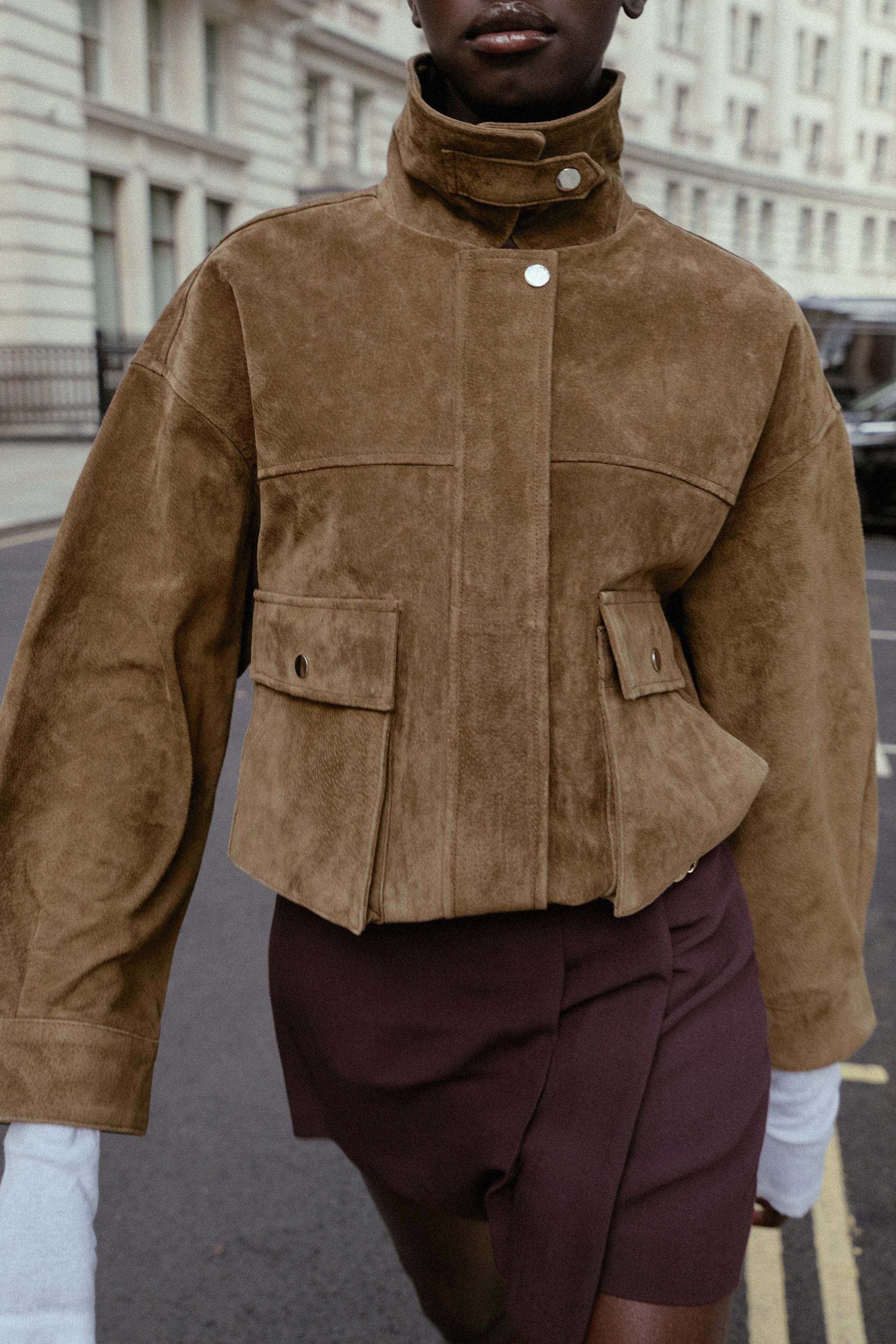 ZARA チェック柄ブラウンボンバージャケット L ウール混紡チェック柄ボンバージャケット ZW COLLECTION