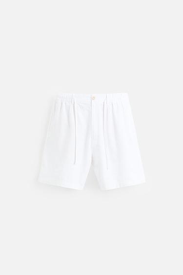COTTON/LINEN BERMUDA SHORTS - White by Zara