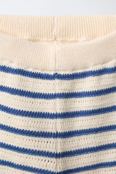 SHORT EN MAILLE À RAYURES - Écru / Bleu de Zara - Image 2