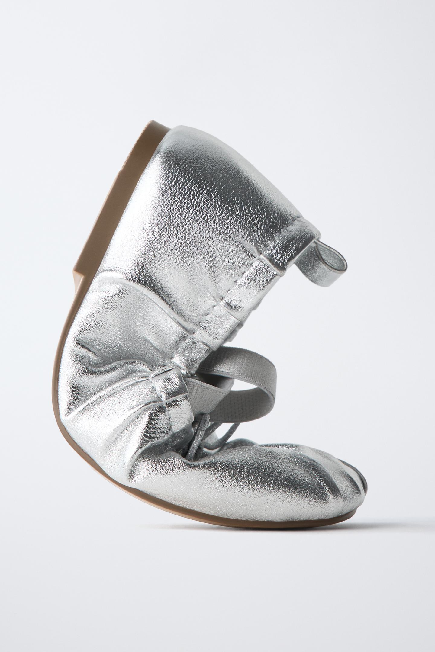 Детские балетки Zara Metallic Ballet, цвет: Серебряный — фото 3