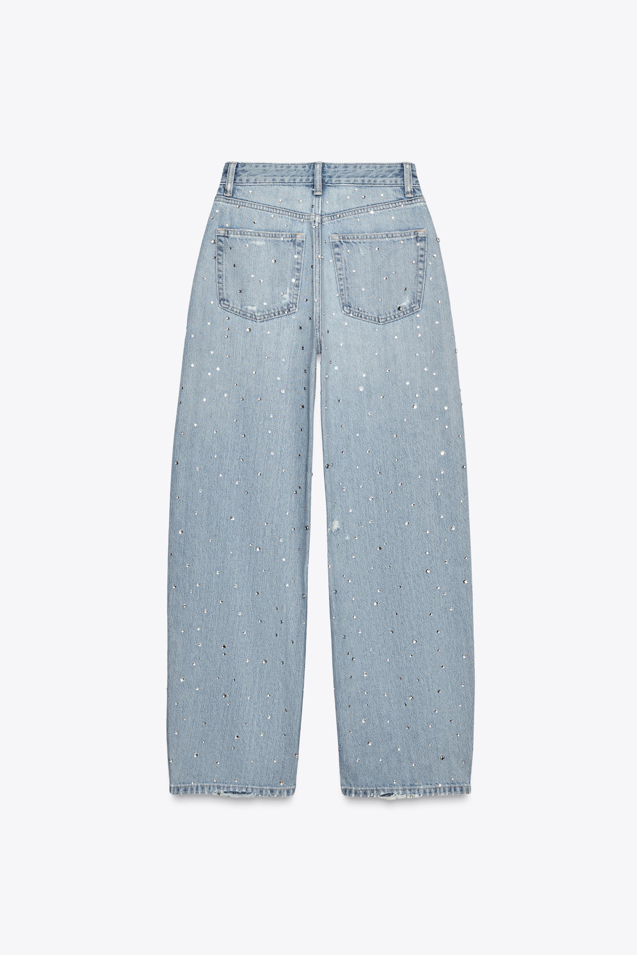 TRF CURVED HIGH WAIST RHINESTONE JEANS - Light blue | ZARA TRF CURVED HIGH WAIST RHINESTONE JEANS - Light blue | ZARA