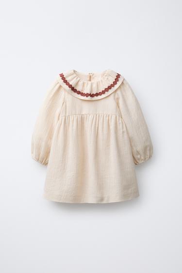 EMBROIDERED FLORAL TEXTURE DRESS - Ecru by Zara - Image 0