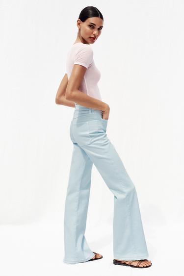 Z1975 HIGH-WAIST FLARE JEANS WITH BUTTONS - Pastel blue by Zara - Image 3