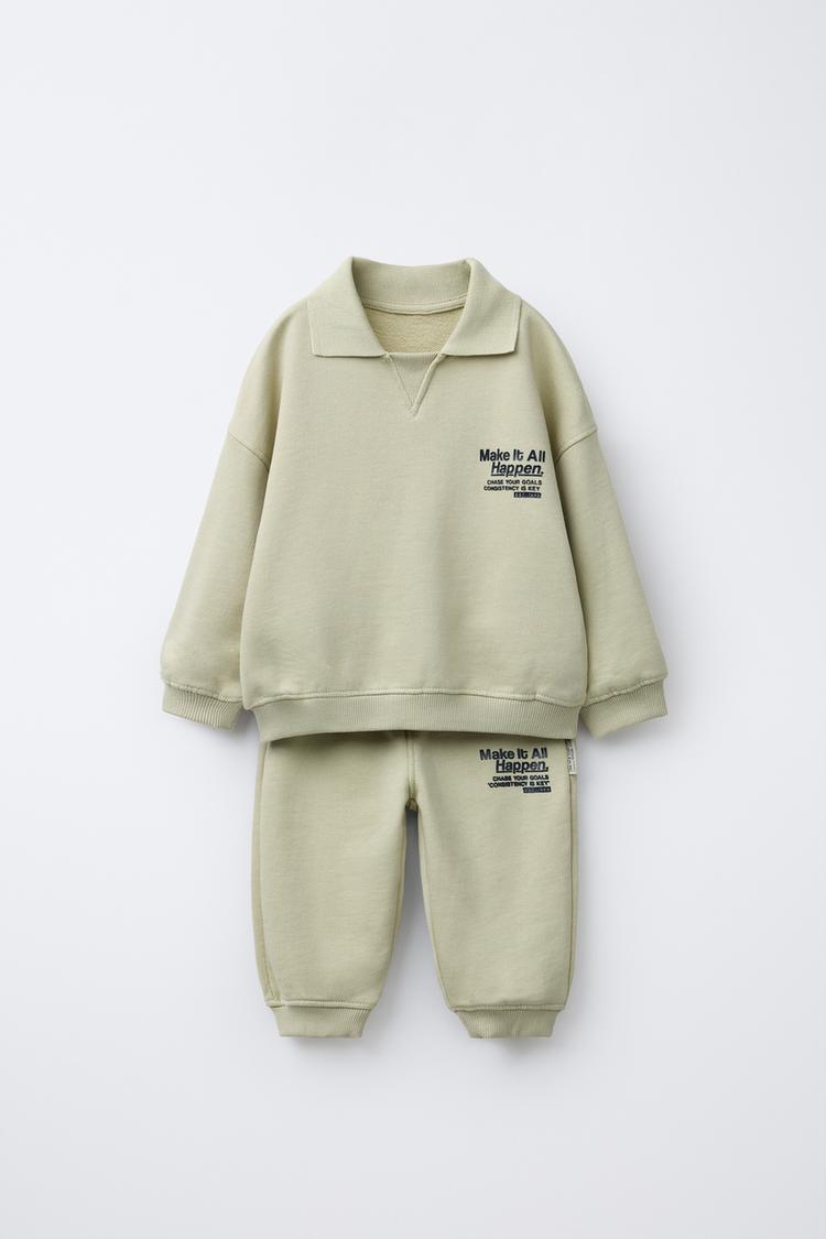 POLO COLLAR SWEATSHIRT AND JOGGERS SET Light green ZARA South