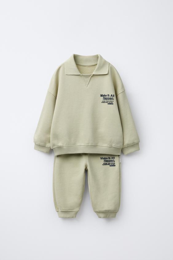 POLO COLLAR SWEATSHIRT AND JOGGERS SET Light green ZARA South