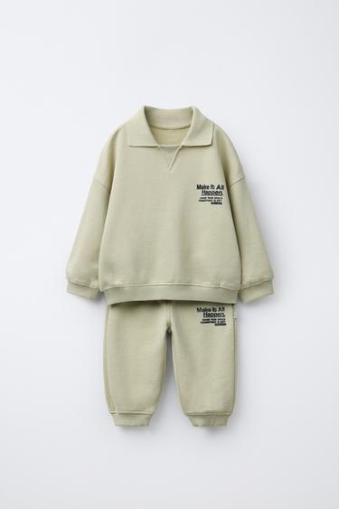 POLO COLLAR SWEATSHIRT AND JOGGERS SET - Light green by Zara