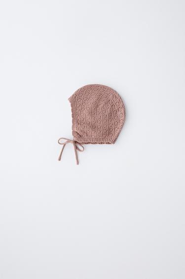 COTTON AND SILK KNIT BONNET - Pink by Zara