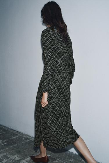 ROBE DRAPÉE À CARREAUX - vert kaki de Zara - Image 2