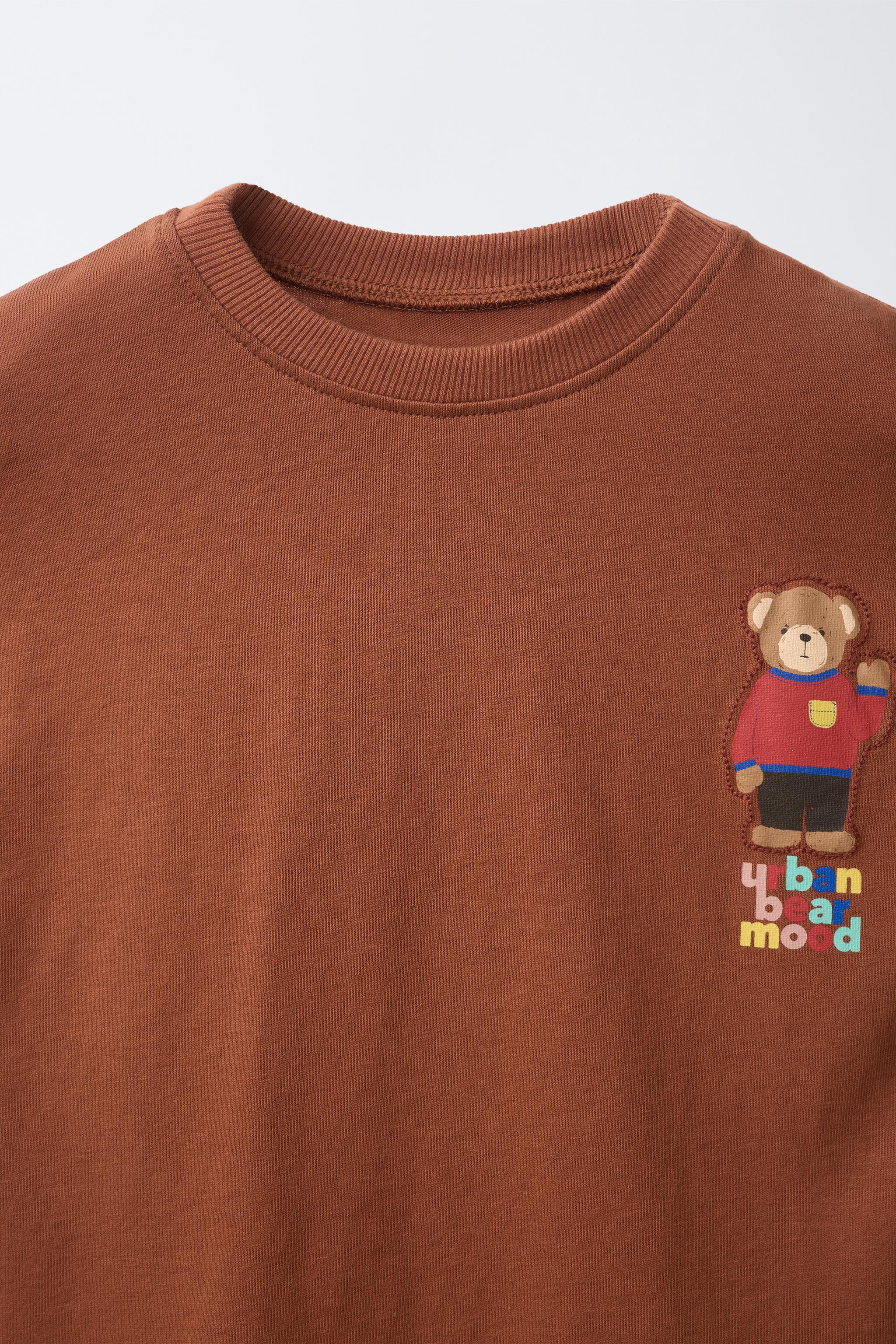 Детские футболки Zara BEAR PATCH AND TEXT T-SHIRT — фото 3