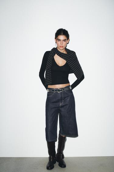 LONG SLEEVE RIBBED TOP - Black by Zara - Image 0