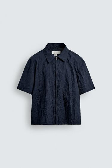 CREASED-EFFECT ZIP-UP SHIRT - Navy blue by Zara