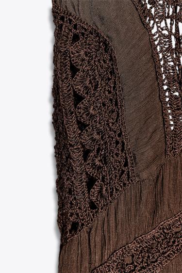 Zara ZW COLLECTION COMBINATION CROCHET DRESS - Chocolate brown