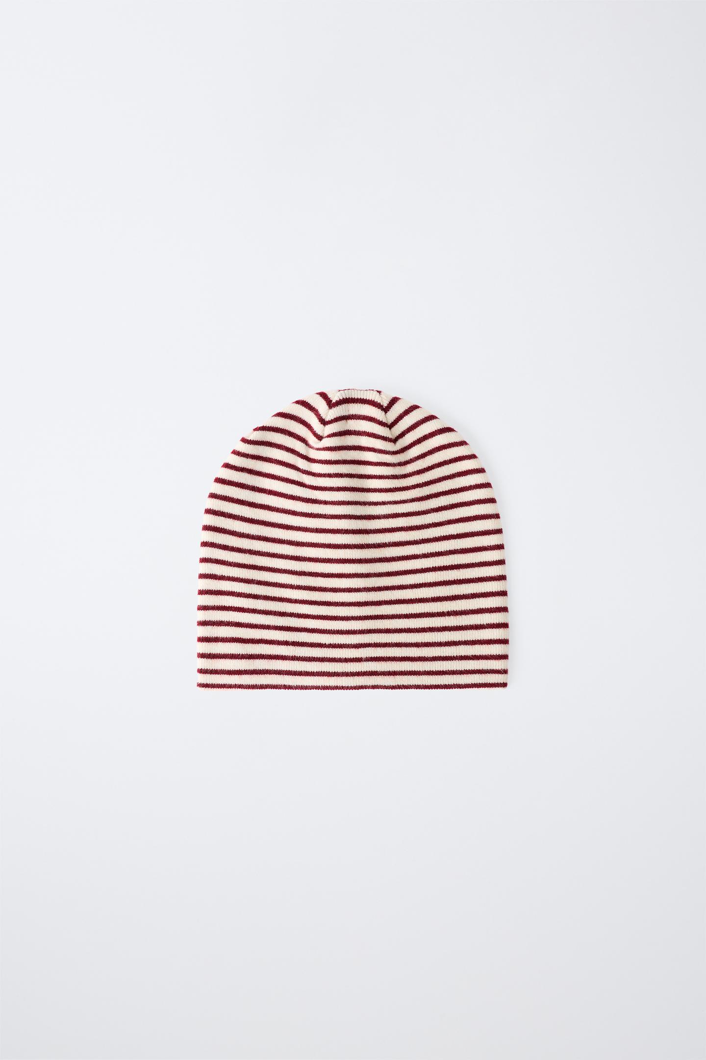 Детская шапка Zara Striped Knit Beanie, цвет: Экрю — фото 1