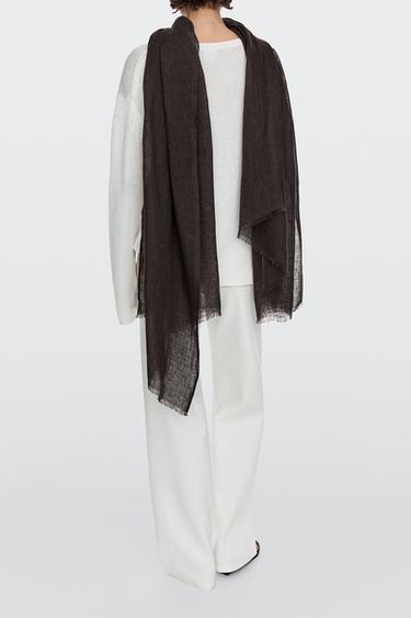 Zara Plain 100% linen scarf - Brown