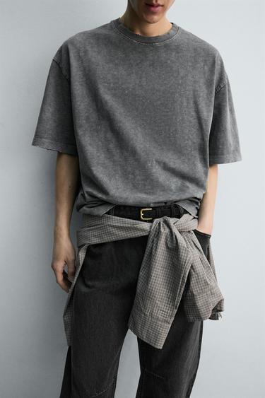 T-SHIRT RELAXED FIT FLAMÉ DÉLAVÉ - Anthracite foncé de Zara - Image 5