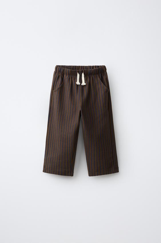 PANTALÓN ESTRUCTURA WIDE LEG RAYAS - Marrón de Zara - Imagen 0