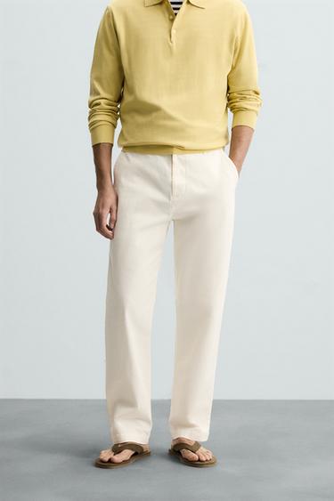 Zara REGULAR FIT CHINO PANTS - Ecru