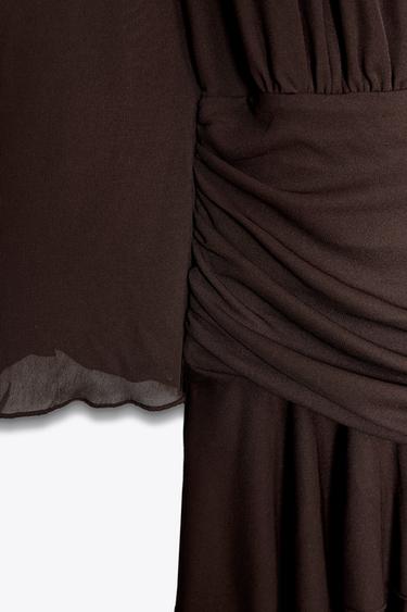 Zara SHORT RUFFLED DRESS - Burgundy