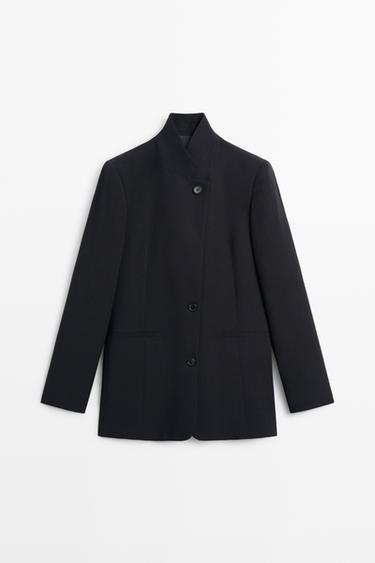 Zara Flowy button-detail blazer - Navy blue - Image 0