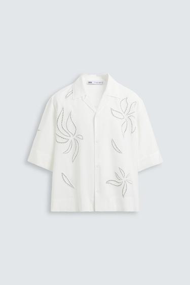 Zara LACE EMBROIDERED SHIRT - White