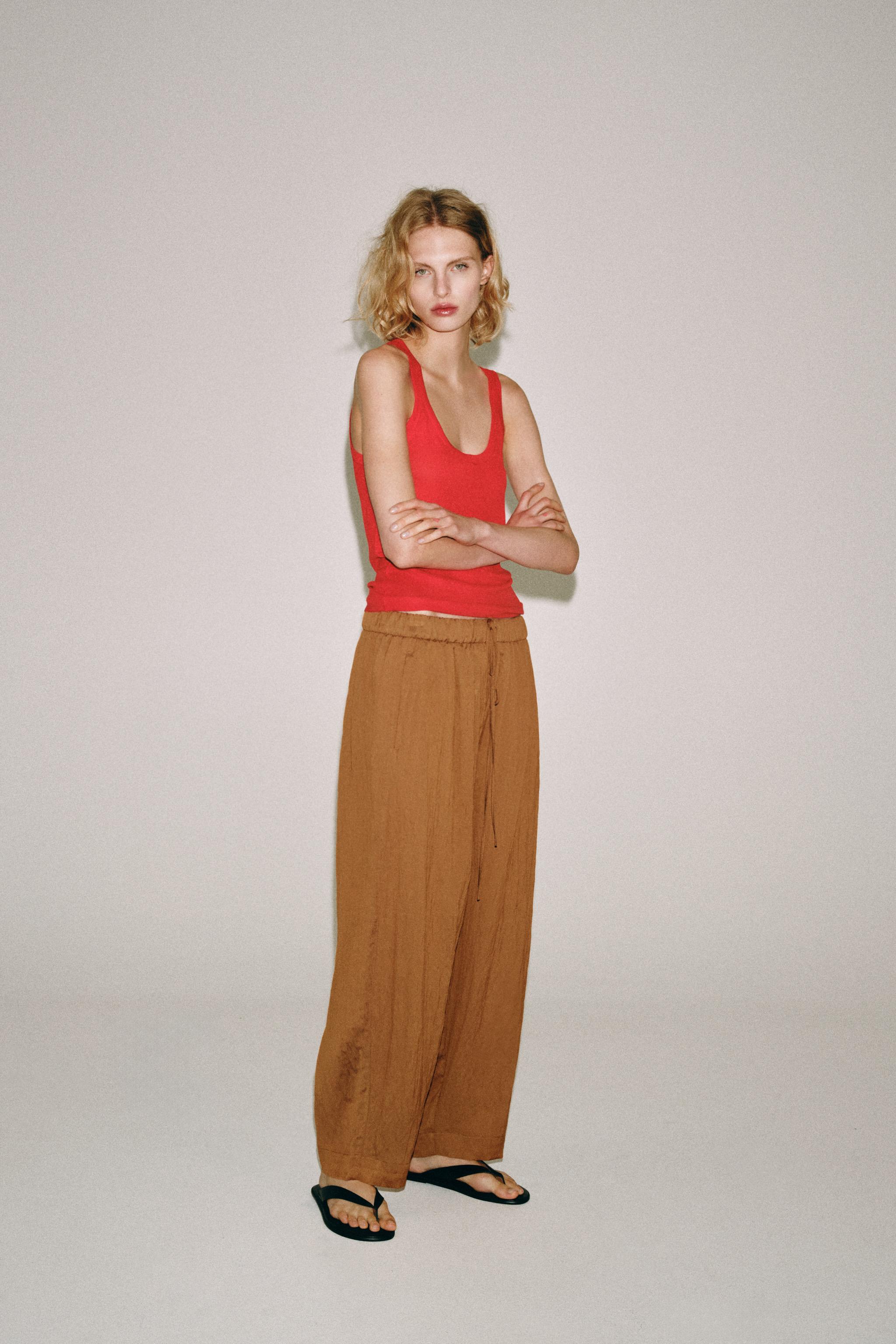 Zara ZW COLLECTION DÖKÜMLÜ PANTOLON görsel 4