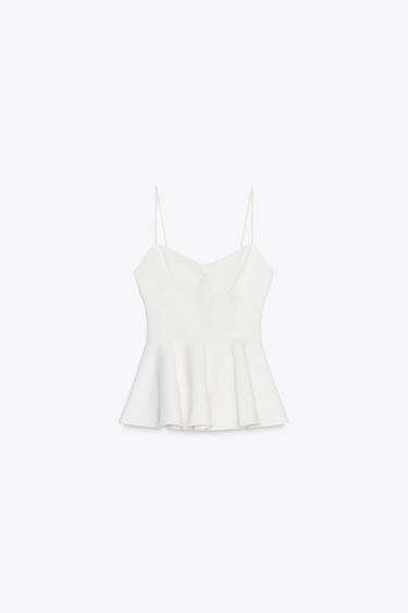 INTERLOCK PEPLUM STRAPPY TOP - White by Zara - Image 4