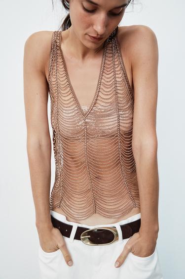 BEADED STRAPPY TOP — Golden 1