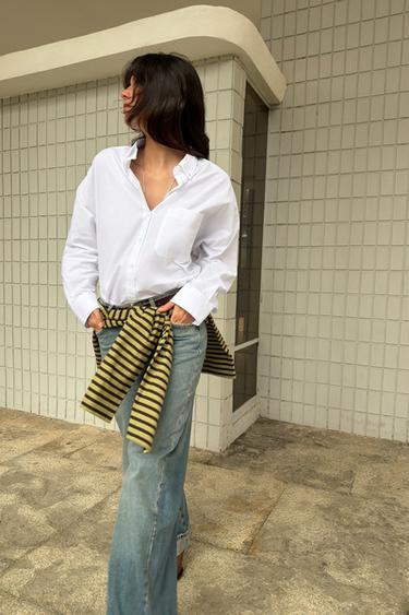 Zara 口袋府綢襯衫 - 白色