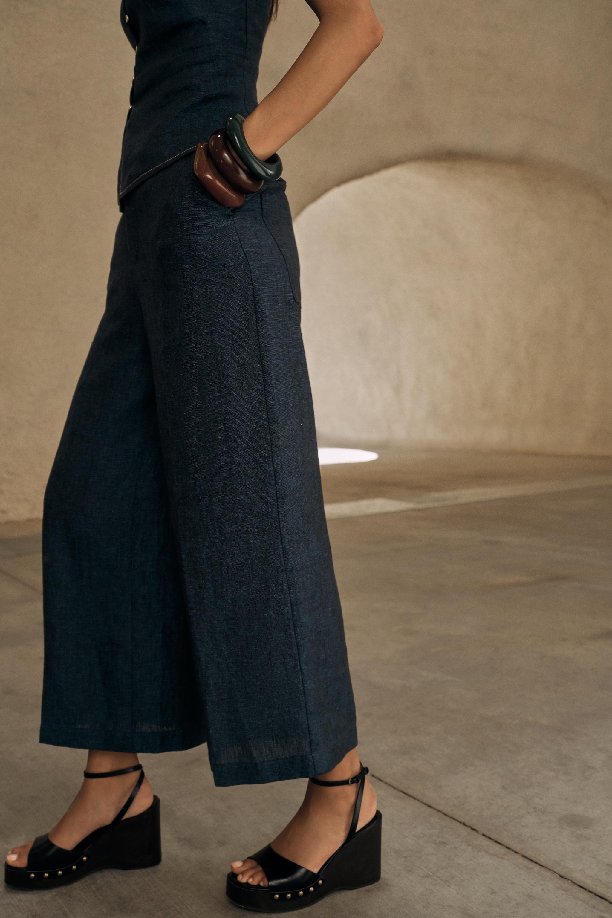 【ZARA】リネンキュロットパンツ インディゴブルー 3191/051/405 リネンキュロットパンツ - インディゴブルー | ZARA Japan / 日本