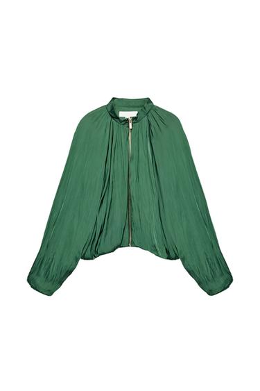 SATIN-FINISH ZIP JACKET - Green by Zara
