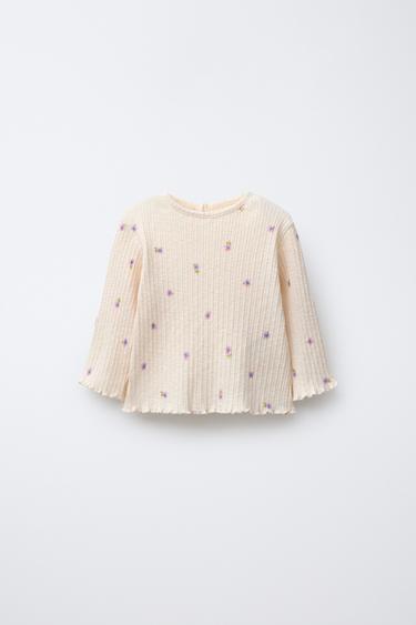 TEXTURED FLORAL T-SHIRT - Ecru by Zara