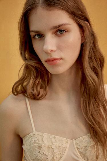 CORSETRY-INSPIRED TOP WITH LACE - Ecru by Zara - Image 2