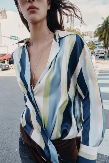 CHEMISE SATINÉE À RAYURES - Multicolore de Zara - Image 3