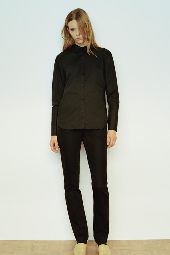 WIDE CUFF POPLIN SHIRT - Black by Zara - Image 0