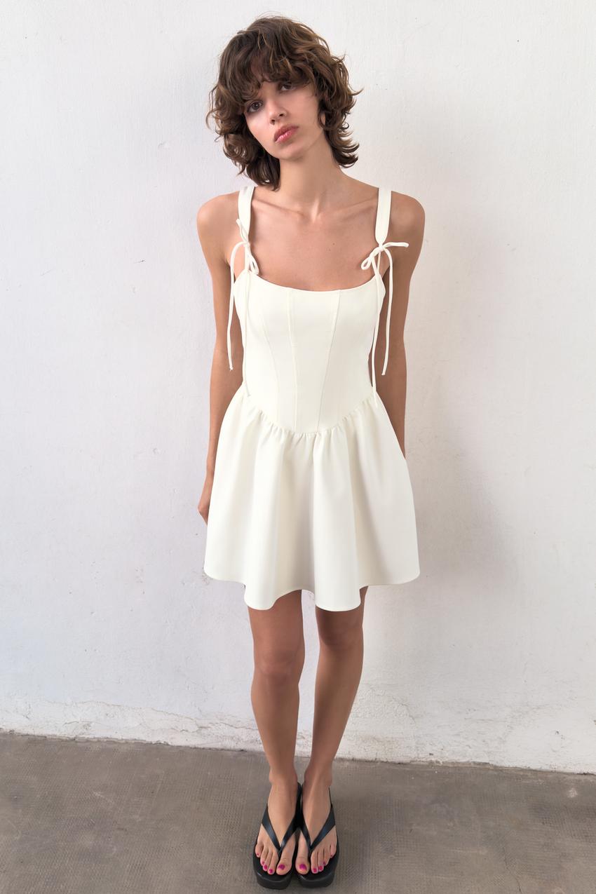 white christmas dresses Lucie White Petal-Layered Strapless Corset Mini Dress, L / White main image 1