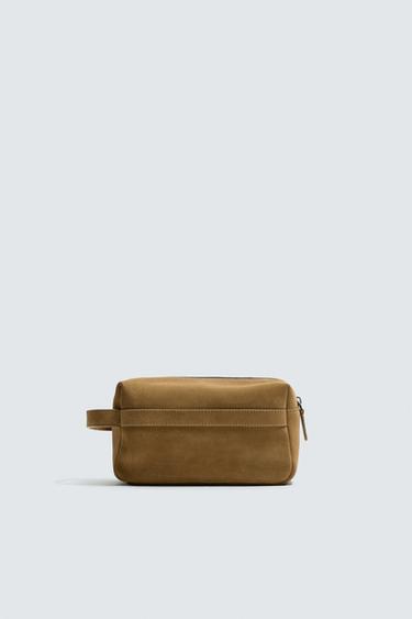 LEATHER TOILETRY BAG - Tobacco Brown by Zara